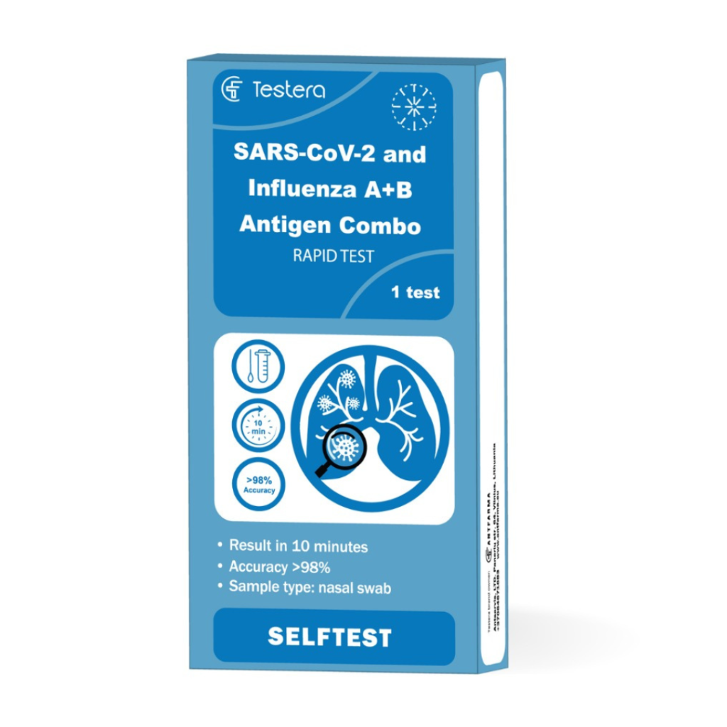 Testera SARS-CoV-2 and Influenza A+B Antigen Combo Rapid Test (Nasal Swab) – package