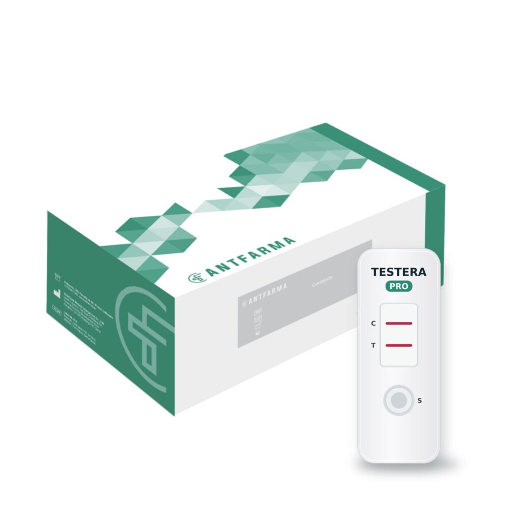 Testera PRO rapid test cassette and Antfarma packaging for professional use